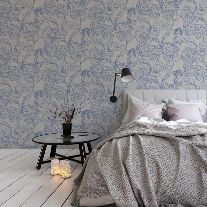 Borastapeter papier peint traditionnel art nouveau vintage végétal floral dream 2065 bleu