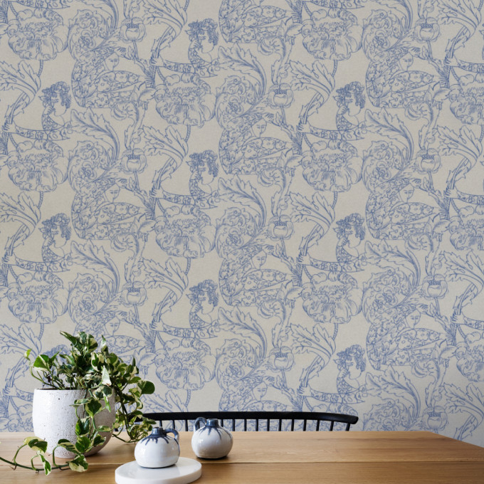 Borastapeter papier peint traditionnel art nouveau vintage végétal floral dream 2065 bleu