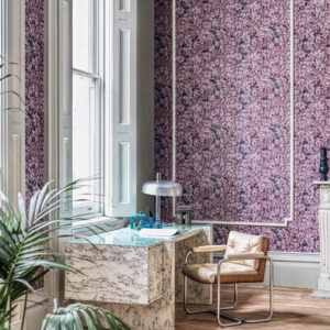 Cole and Sons papier peint contemporain Fornasetti foglie e scimmie 123-10048 vegetal animal violet