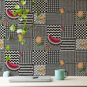 Cole and Sons papier peint contemporain Fornasetti frutta e geometrico 123-6027 multicolore