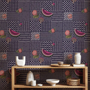 Cole and Sons papier peint contemporain Fornasetti frutta e geometrico 123-6028 violet noir