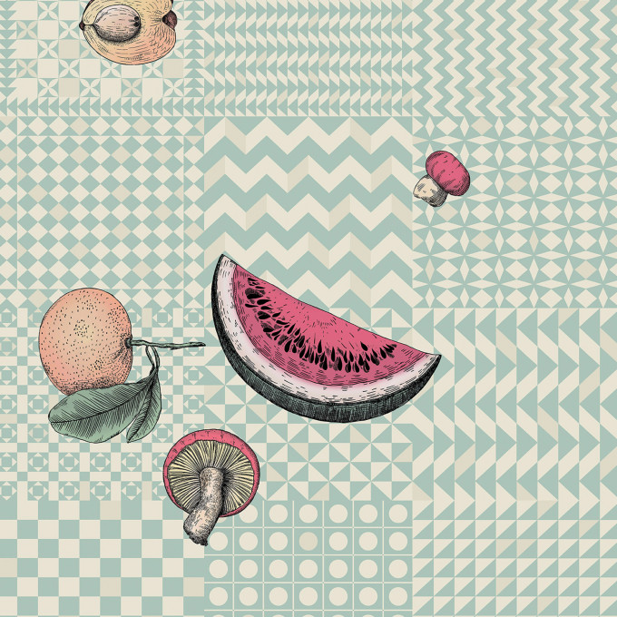 Cole and Sons papier peint contemporain Fornasetti frutta e geometrico 123-6029 multicolore
