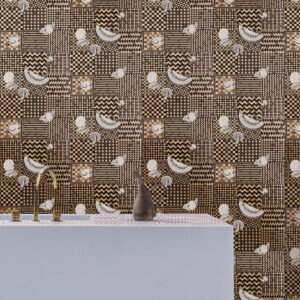 Cole and Sons papier peint contemporain Fornasetti frutta e geometrico 123-6031 noir doré
