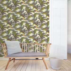 Cole and Sons papier peint traditionnel art déco vintage vegetal animal hoopoe leaves 119-1001 multicolore