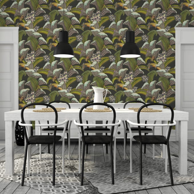 Cole and Sons papier peint traditionnel art déco vintage vegetal animal hoopoe leaves 119-1002 multicolore