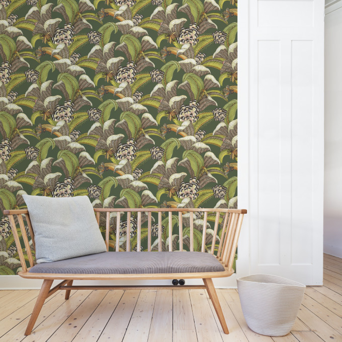 Cole and Sons papier peint traditionnel art déco vintage vegetal animal hoopoe leaves 119-1003 multicolore