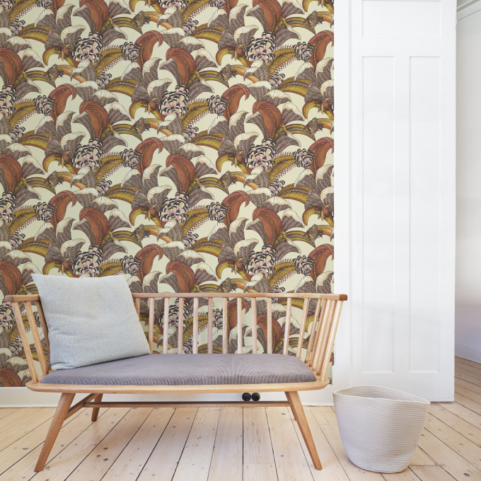 Cole and Sons papier peint traditionnel art déco vintage vegetal animal hoopoe leaves 119-1004 multicolore
