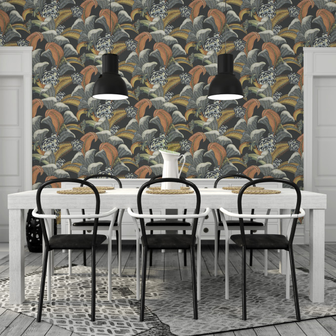Cole and Sons papier peint traditionnel art déco vintage vegetal animal hoopoe leaves 119-1005 multicolore