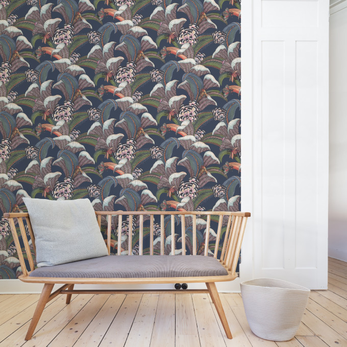 Cole and Sons papier peint traditionnel art déco vintage vegetal animal hoopoe leaves 119-1006 multicolore