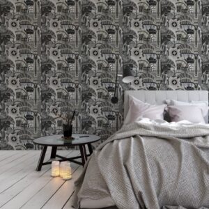 Borastapeter papier peint traditionnel art nouveau vintage végétal hypnotic safari noir et blanc 2068