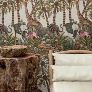 Cole and Sons papier peint traditionnel art déco vintage végétal animal letaba march grasscloth 119-11047
