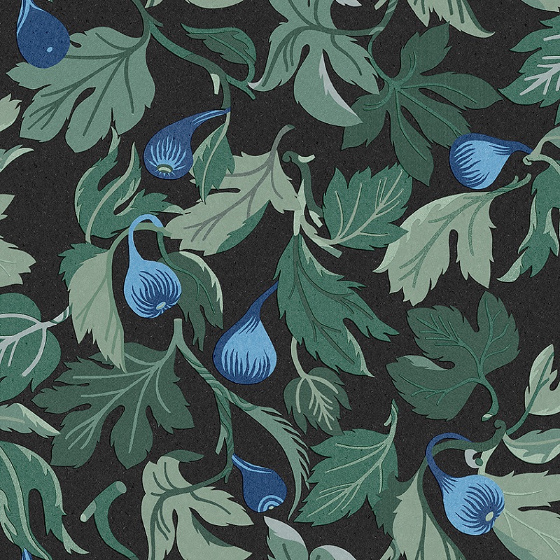 Borastapeter papier peint traditionnel art nouveau vintage végétal figs 2006 noir et bleu