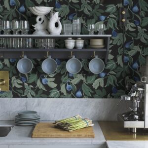 Borastapeter papier peint traditionnel art nouveau vintage végétal figs 2006 noir et bleu