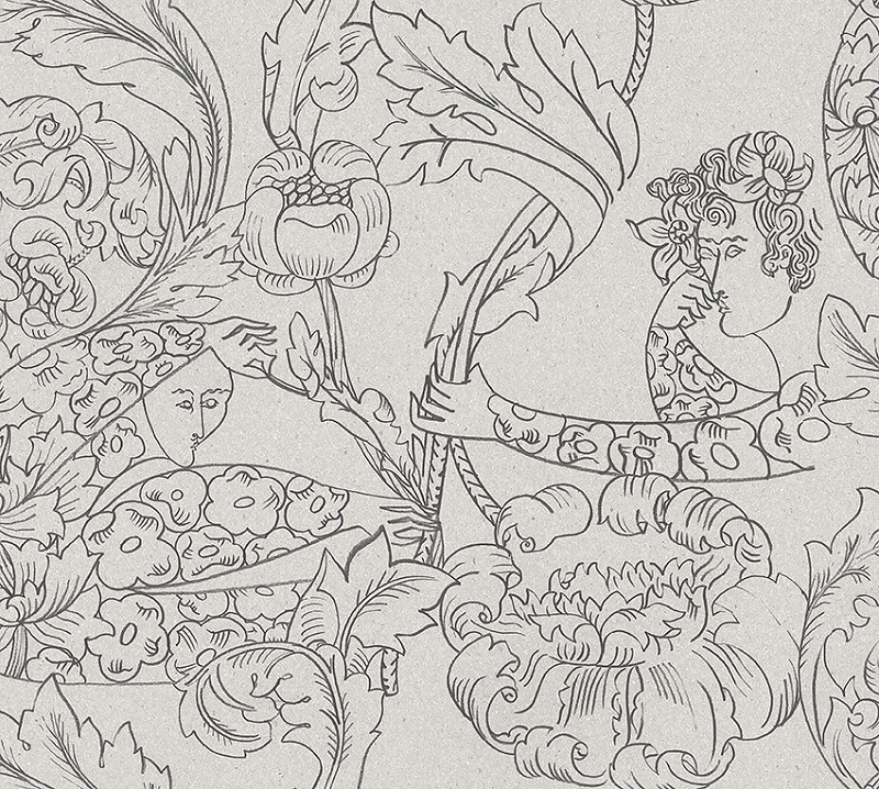 Borastapeter papier peint traditionnel art nouveau vintage végétal floral dream 2064 gris noir