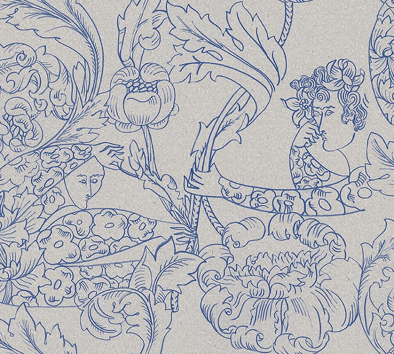 Borastapeter papier peint traditionnel art nouveau vintage végétal floral dream 2065 bleu