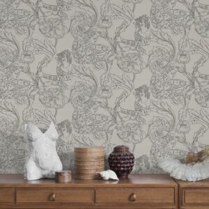 Borastapeter papier peint traditionnel art nouveau vintage végétal floral dream 2064 gris noir