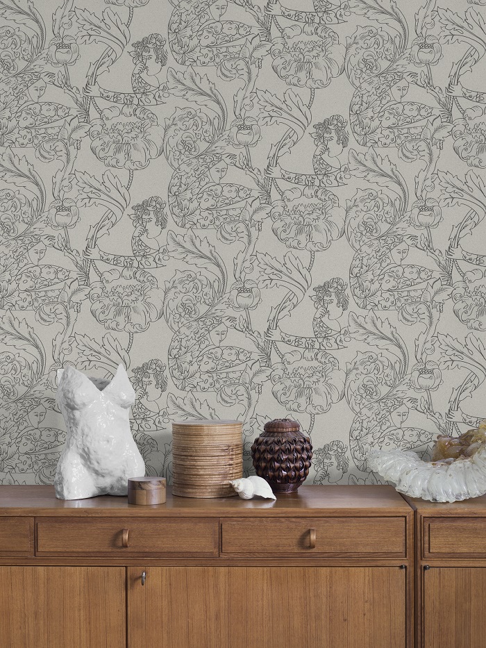 Borastapeter papier peint traditionnel art nouveau vintage végétal floral dream 2064 gris noir