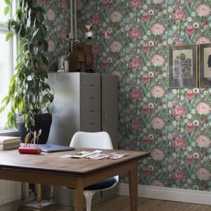 Borastapeter papier peint traditionnel art nouveau vintage végétal myrthle 2070 rouge vert