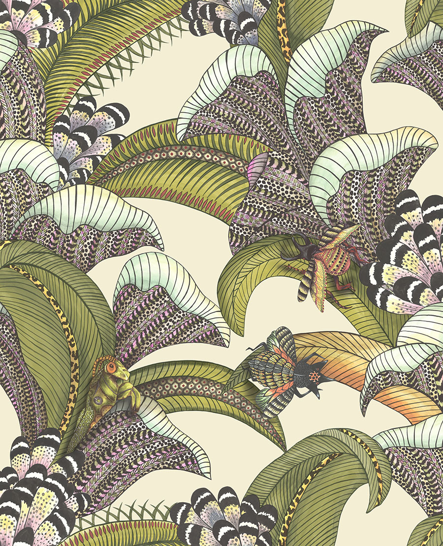 Cole and Sons papier peint traditionnel art déco vintage vegetal animal hoopoe leaves 119-1001 multicolore
