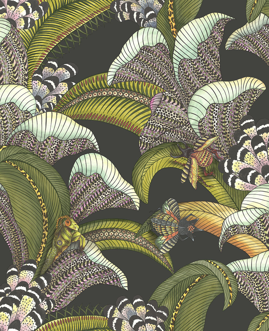 Cole and Sons papier peint traditionnel art déco vintage vegetal animal hoopoe leaves 119-1002 multicolore