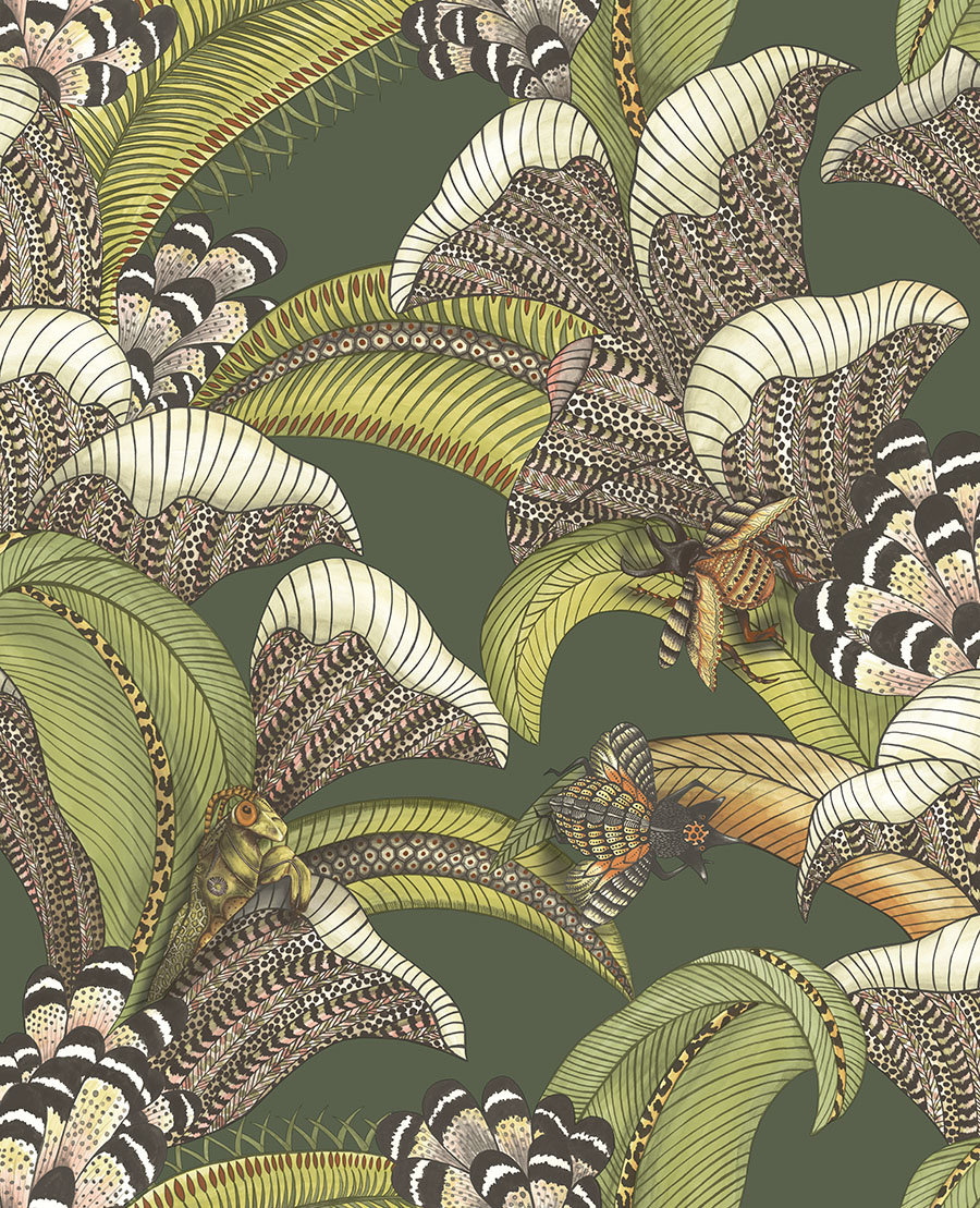 Cole and Sons papier peint traditionnel art déco vintage vegetal animal hoopoe leaves 119-1003 multicolore