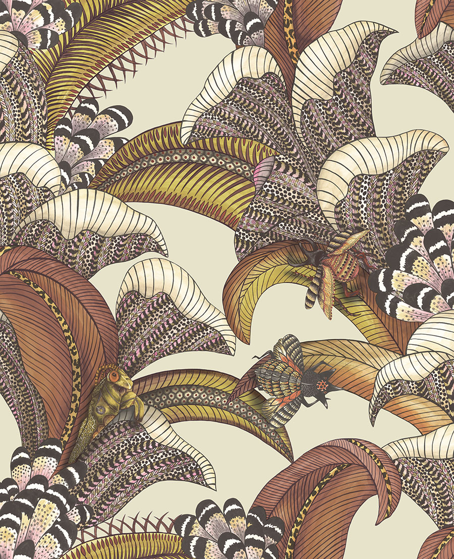 Cole and Sons papier peint traditionnel art déco vintage vegetal animal hoopoe leaves 119-1004 multicolore