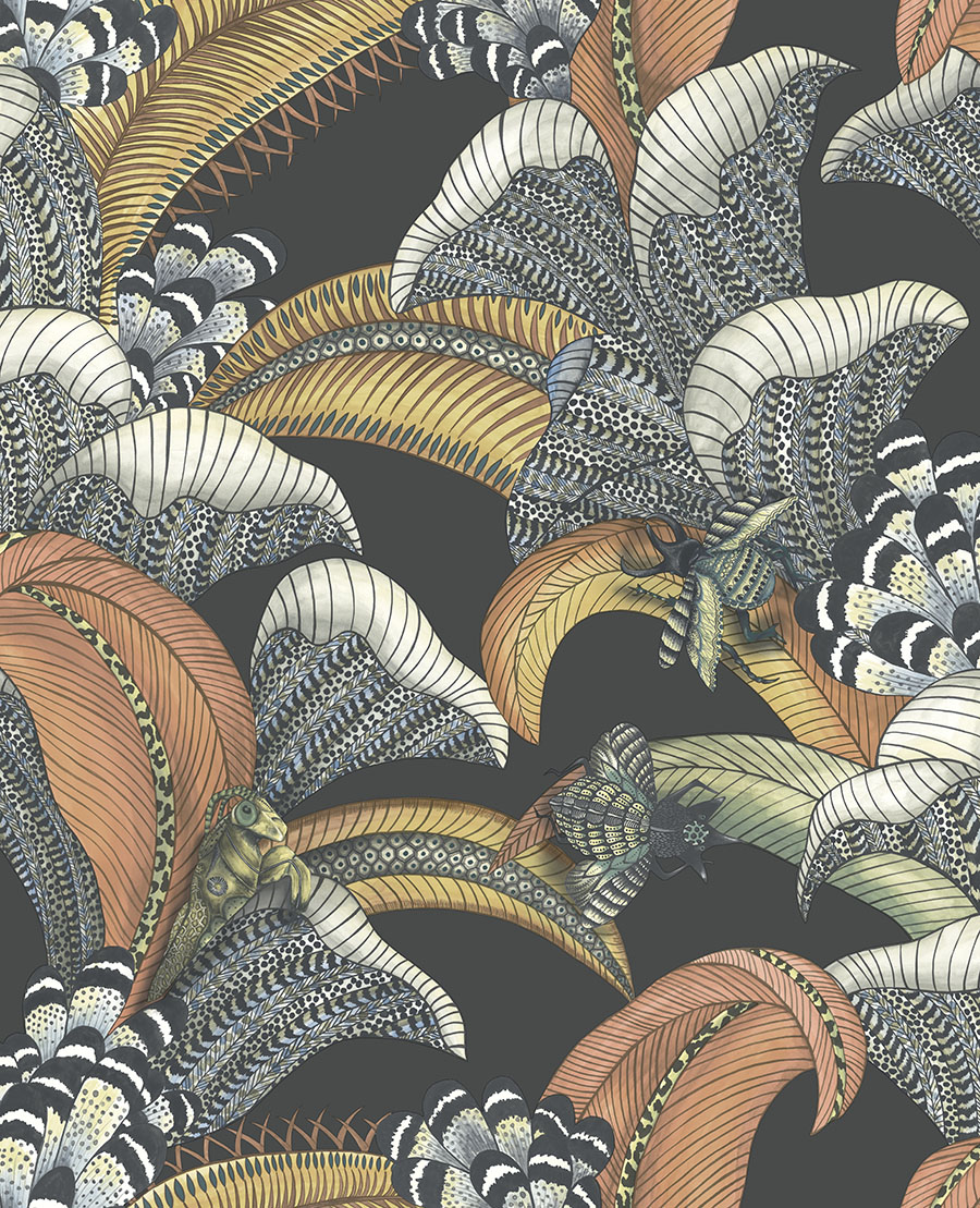 Cole and Sons papier peint traditionnel art déco vintage vegetal animal hoopoe leaves 119-1005 multicolore