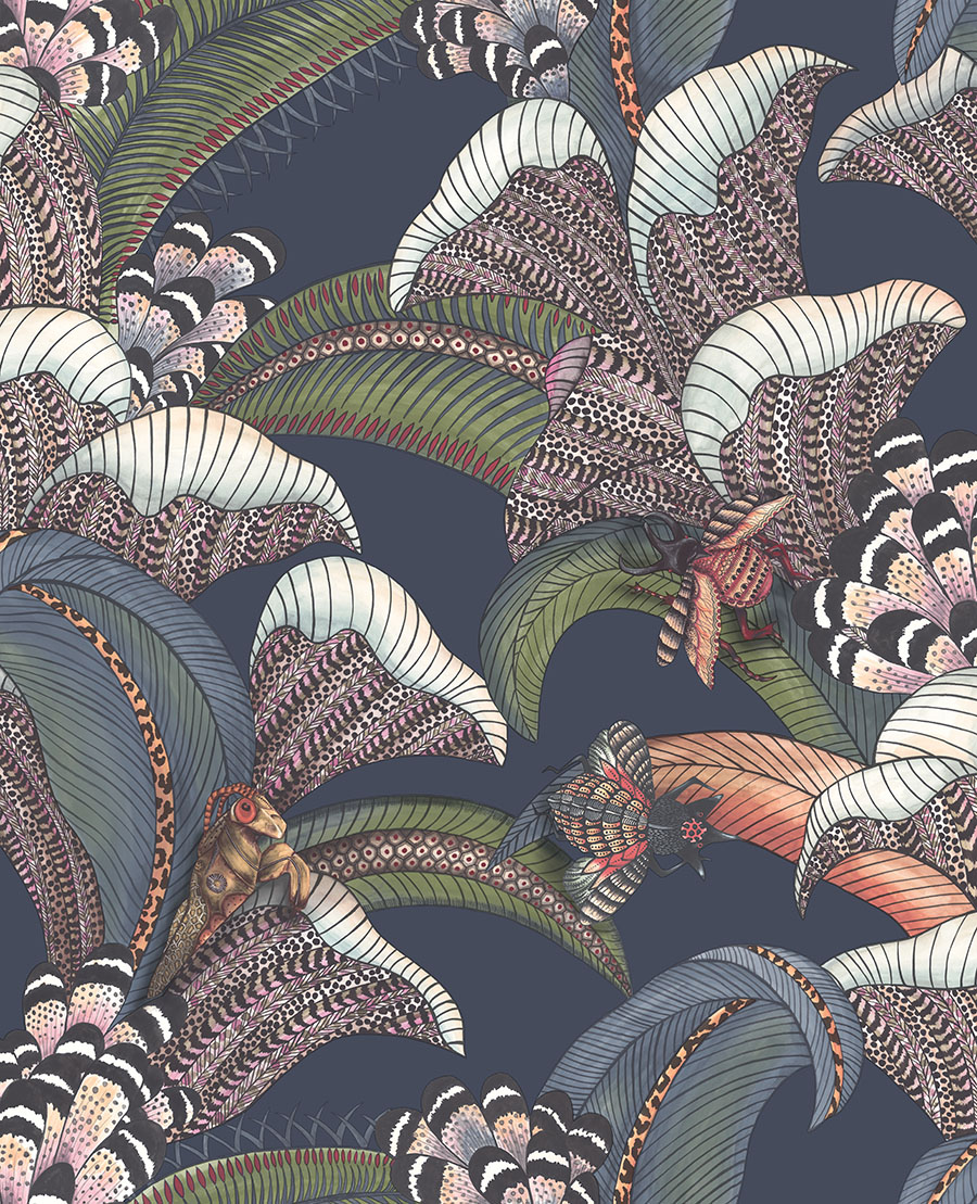 Cole and Sons papier peint traditionnel art déco vintage vegetal animal hoopoe leaves 119-1006 multicolore