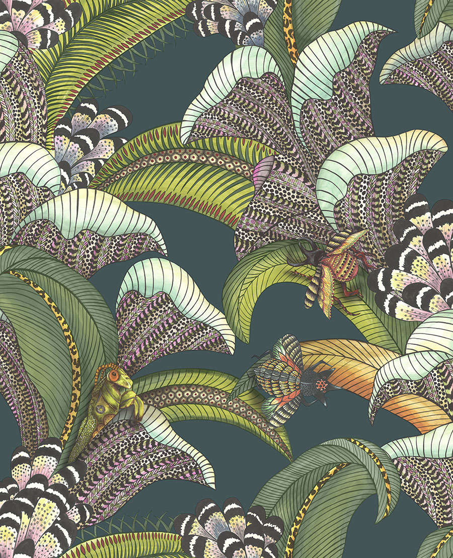 Cole and Sons papier peint traditionnel art déco vintage vegetal animal hoopoe leaves 119-1007 multicolore