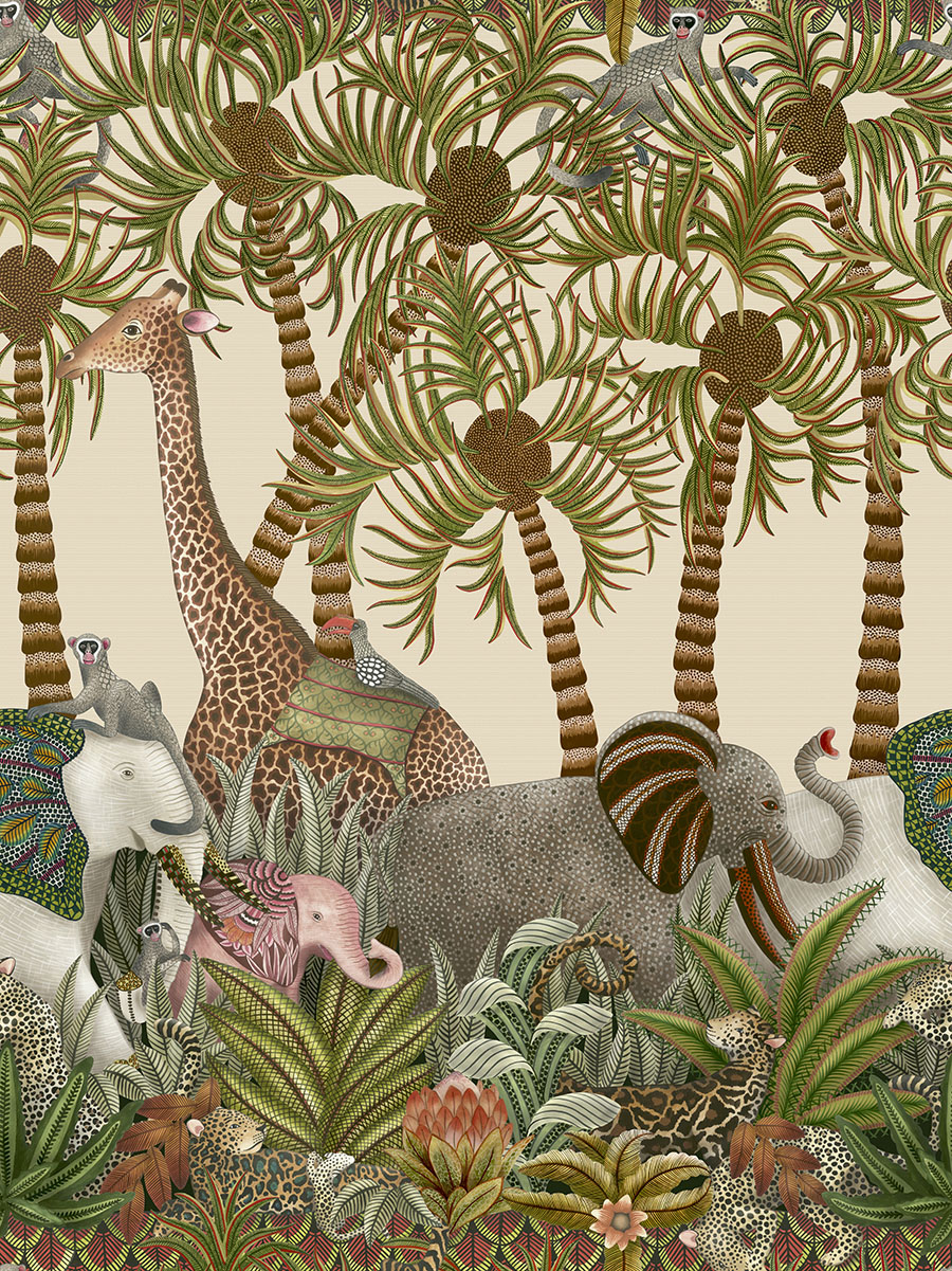 Cole and Sons papier peint traditionnel art déco vintage végétal animal letaba march grasscloth 119-11046 multicolore