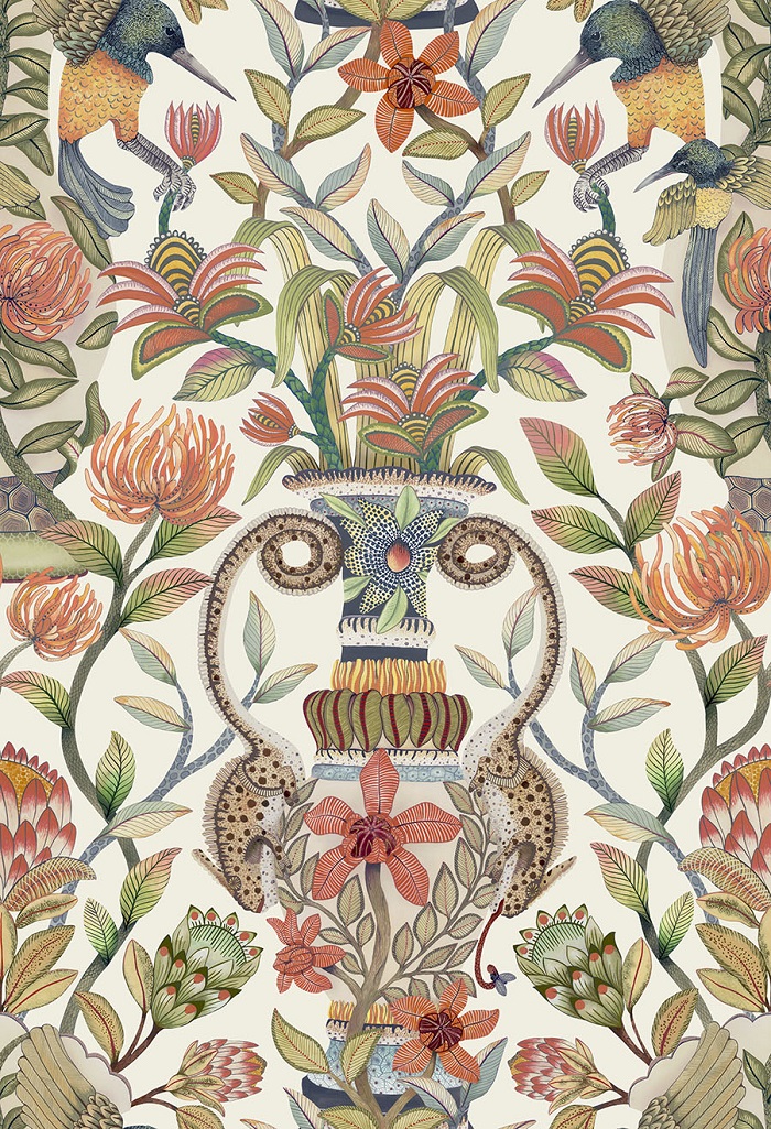 Cole and Sons papier peint traditionnel art déco vintage végétal animal protea garden 119-10043 multicolore