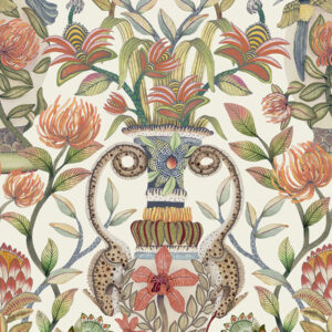 Cole and Sons papier peint traditionnel art déco vintage végétal animal protea garden silk 119-10045 soie multicolore