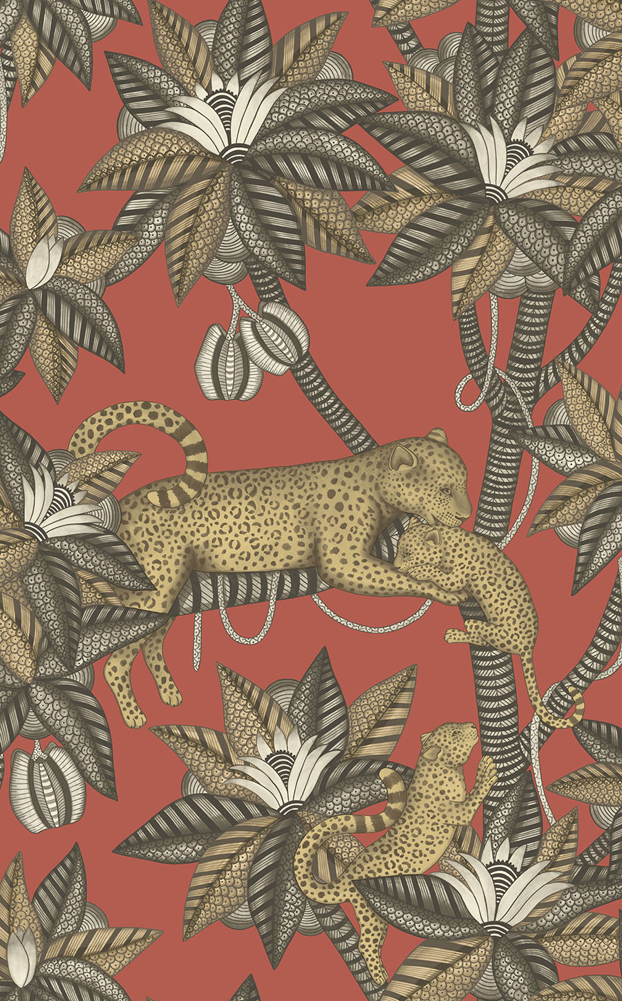 Cole and Sons papier peint traditionnel art déco vintage végétal animal satara 119-3014 rouge