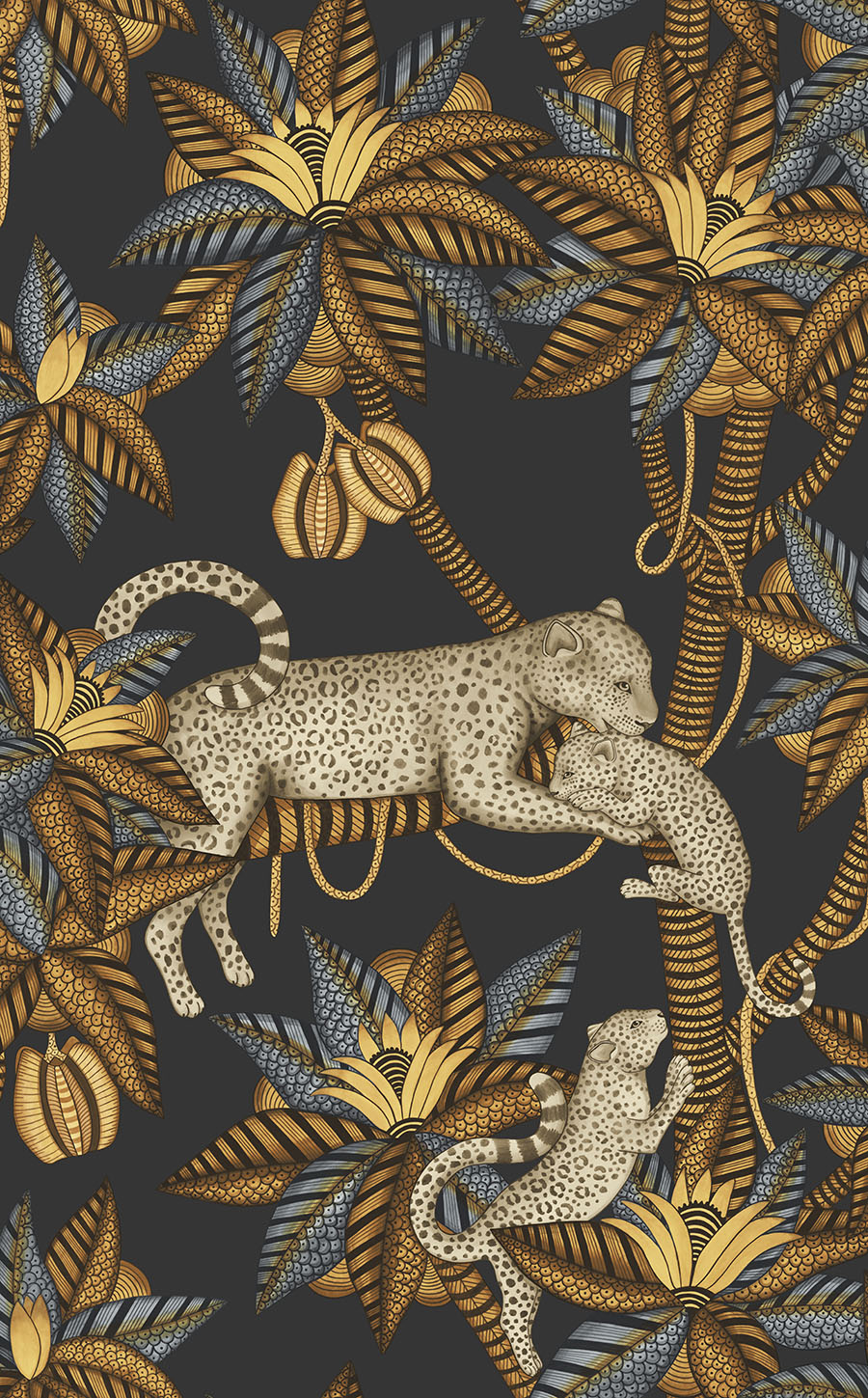 Cole and Sons papier peint traditionnel art déco vintage végétal animal satara 119-3017 noir doré