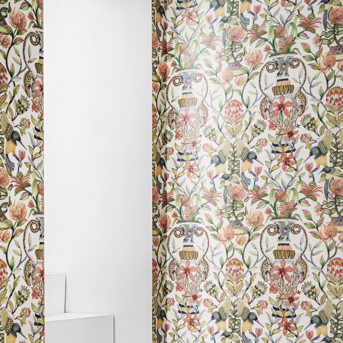 Cole and Sons papier peint traditionnel art déco vintage végétal animal protea garden 119-10043 soie multicolore