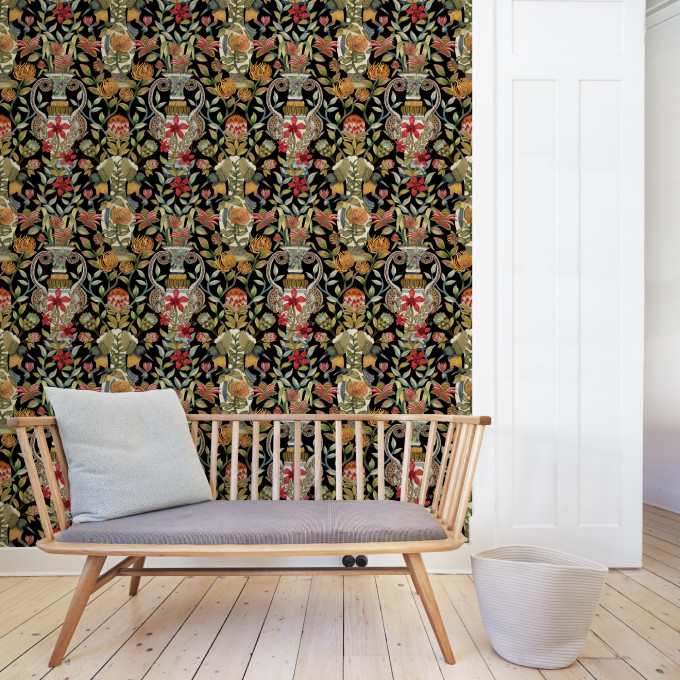 Cole and Sons papier peint traditionnel art déco vintage végétal animal protea garden 119-10044 multicolore