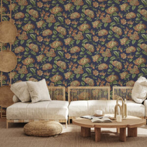 Cole and Sons papier peint contemporain Fornasetti ramo di ortensia 123-8040 bleu orangé