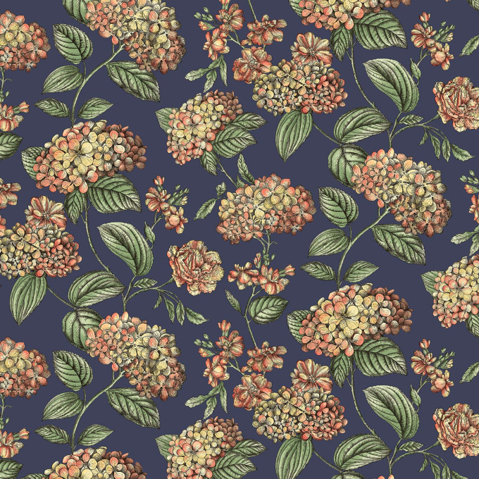 Cole and Sons papier peint contemporain Fornasetti ramo di ortensia 123-8040 bleu orangé