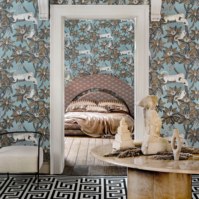 Cole and Sons papier peint traditionnel art déco vintage végétal animal satara 119-3012 bleu