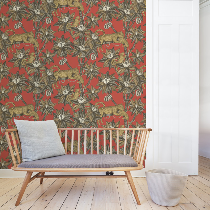 Cole and Sons papier peint traditionnel art déco vintage végétal animal satara 119-3014 rouge