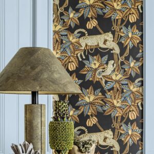 Cole and Sons papier peint traditionnel art déco vintage végétal animal satara 119-3017 noir doré