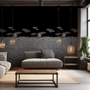 Cole and Sons papier peint contemporain Fornasetti vista mediterranea 123-3012 panoramique noir blanc