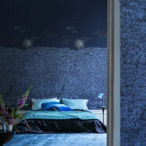 Cole and Sons papier peint contemporain Fornasetti vista mediterranea 123-3013 panoramique bleu nuit