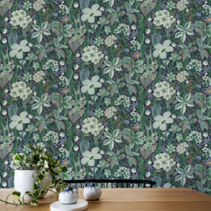 Borastapeter papier peint traditionnel art nouveau vintage végétal frivivia vert bleu 2081