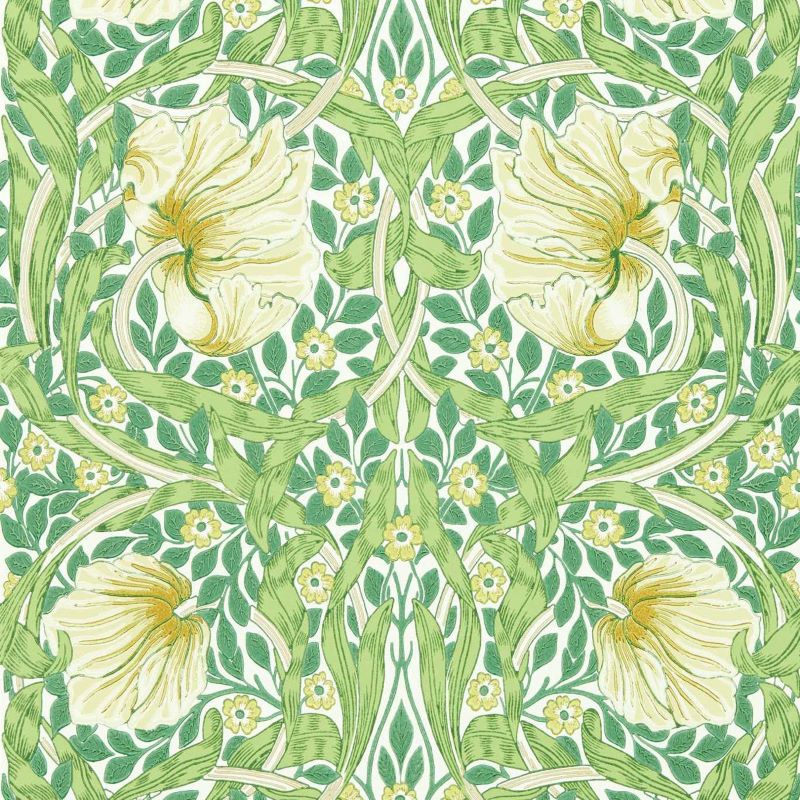 Morris and Co papier peint traditionnel art nouveau vintage végétal vert et jaune 217063