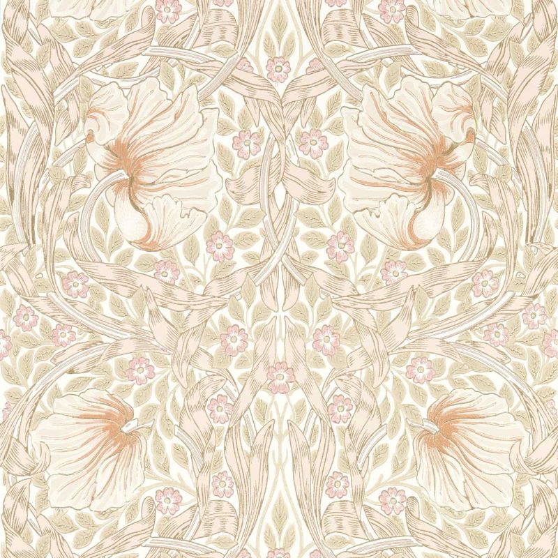 Morris and Co papier peint traditionnel art nouveau vintage végétal rose et beige 217064