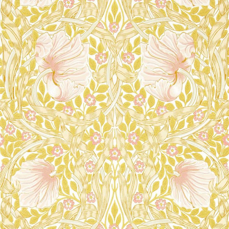 Morris and Co papier peint traditionnel art nouveau vintage végétal jaune et rose 217065
