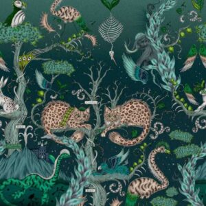 papier peint intissé jungle clarke and clarke sanderson végétal animal emma-shipley-mythica-w0202-01 highland wonder